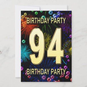 94th Birthday Party Invitation Fireworks Bubbles