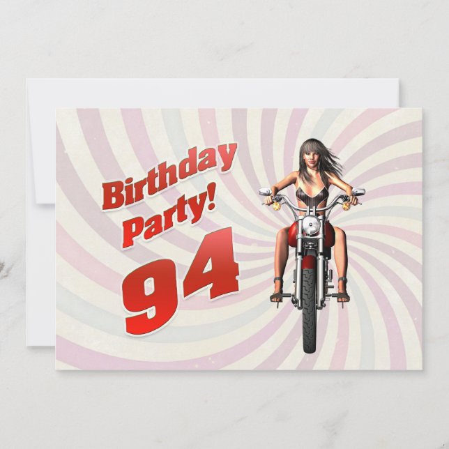 94th birthday party with a girl on a motorbike invitation (Front)