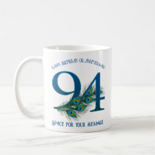 94th Birthday Peacock Feather Customizable Coffee Mug