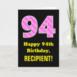 [ Thumbnail: 94th Birthday: Pink Stripes and Hearts "94" + Name Card ]