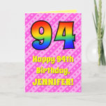 [ Thumbnail: 94th Birthday: Pink Stripes & Hearts, Rainbow # 94 Card ]