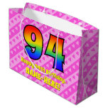 [ Thumbnail: 94th Birthday: Pink Stripes & Hearts, Rainbow # 94 Gift Bag ]