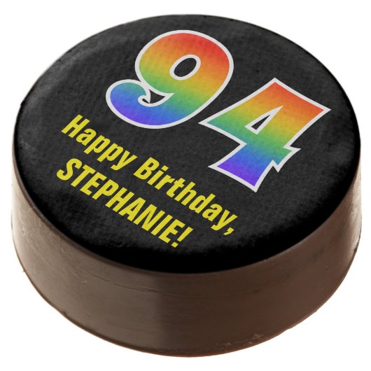 94th Birthday - Rainbow Spectrum Pattern Number 94 Chocolate Covered Oreo (Angled)
