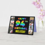 [ Thumbnail: 94th Birthday: Rainbow Text, Custom Photos & Name Card ]