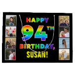 [ Thumbnail: 94th Birthday: Rainbow Text, Custom Photos & Name Gift Bag ]