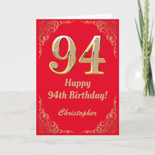 94th Birthday Red and Gold Glitter Frame