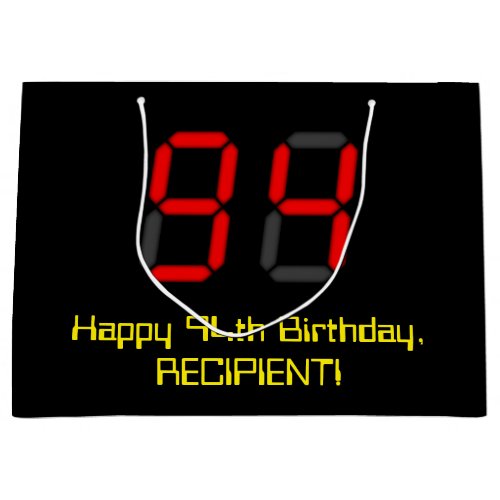 94th Birthday Red Digital Clock Style 94  Name Large Gift Bag