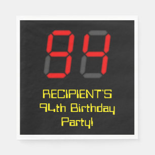 94th Birthday: Red Digital Clock Style "94" + Name Napkins