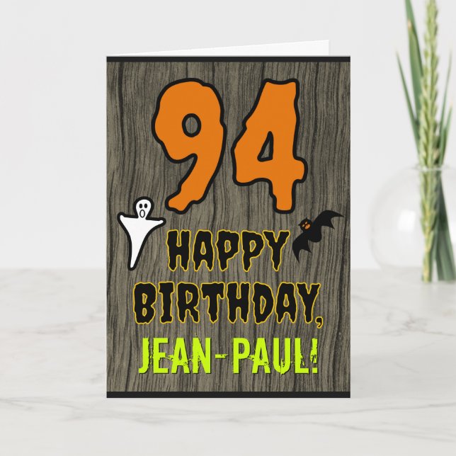 94th Birthday: Spooky Halloween Theme, Custom Name Card (Front)