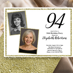 94th Custom Photo White and Gold  Invitation