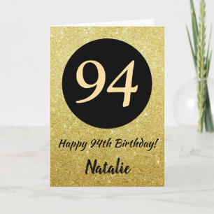 94th Happy Birthday Black and Gold Glitter Card