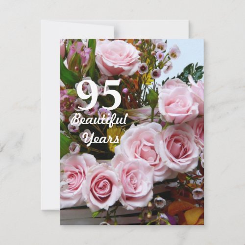 95 Beautiful Years!-Birthday Party/Pink Roses Personalized Invitations