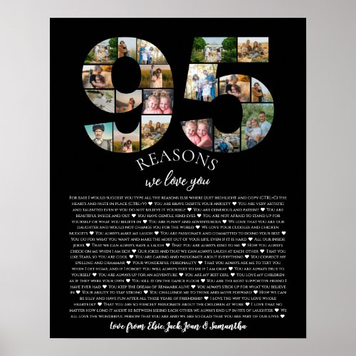 95 Reasons We Love You Photo Collage birthday Post Poster