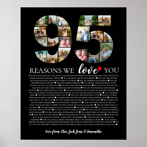 95 Reasons We Love You Photo Collage birthday Poster