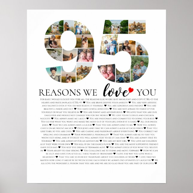 95 reasons why we love you photo collage birthday poster (Front)