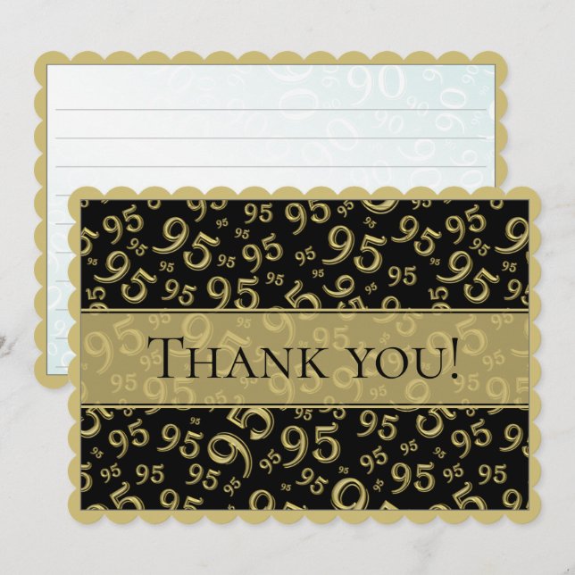 95 "Thank you!" Black/Gold Number Pattern Thank You Card (Front/Back)