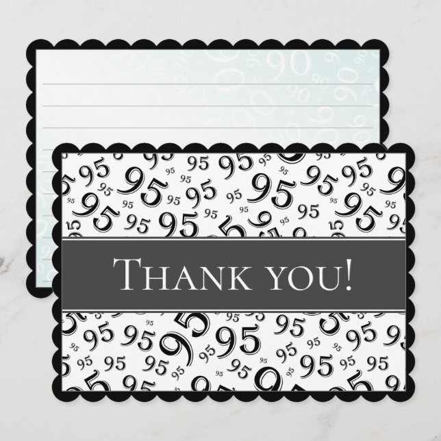 95 "Thank you!" Black/White Number Pattern Thank You Card (Front/Back)