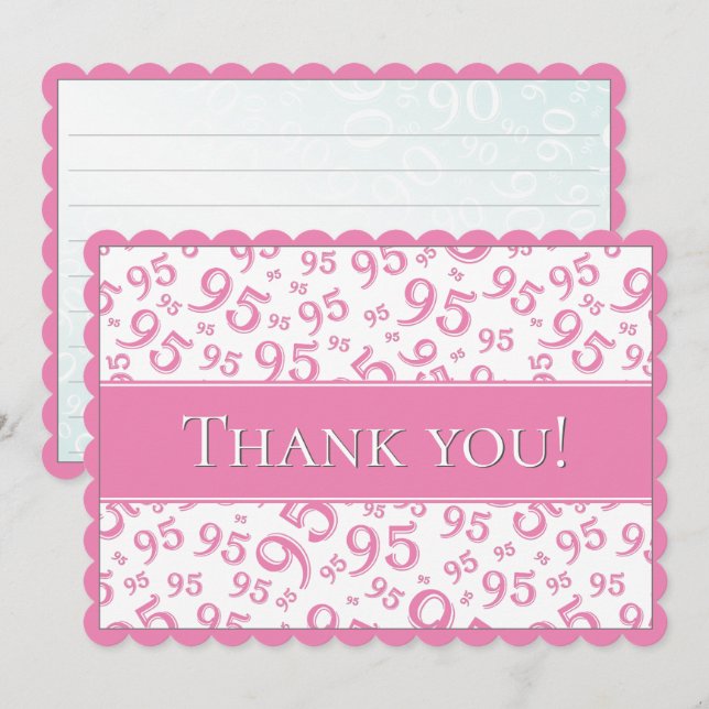 95 "Thank you!" Pink/White Number Pattern Thank You Card (Front/Back)