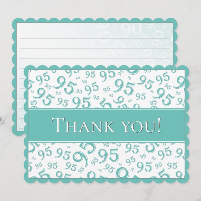 95 "Thank you!" Teal/White Number Pattern Thank You Card (Front/Back)