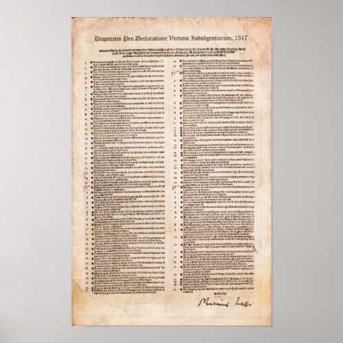 95 Theses of Martin Luther Protestant Reformation Poster