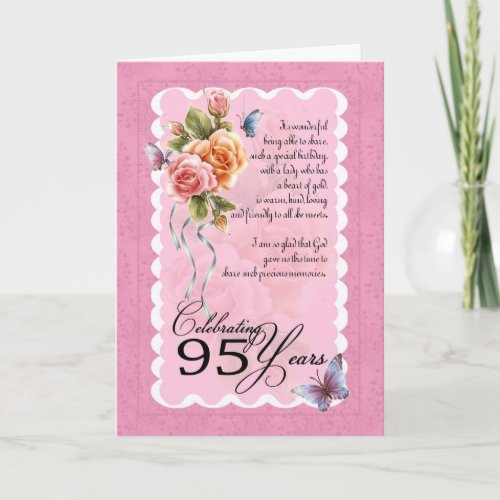 95 years old greeting card _ roses and butterflies