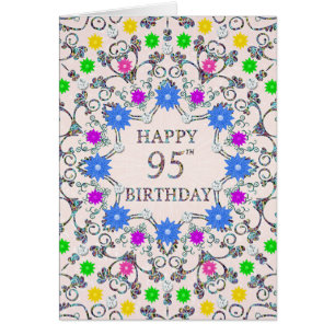 95th Birthday Abstract Flowers  Cards