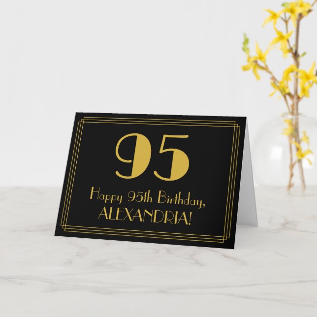 95th Birthday: Art Deco Inspired Look "95" + Name Card (Yellow Flower)