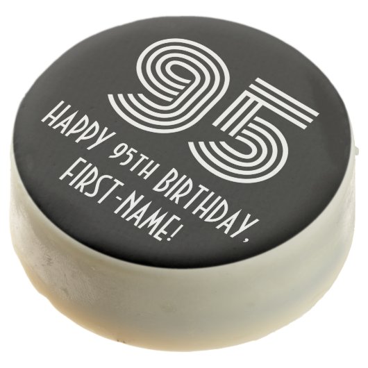 95th Birthday - Art Deco Inspired Look "95", Name Chocolate Covered Oreo (Angled)