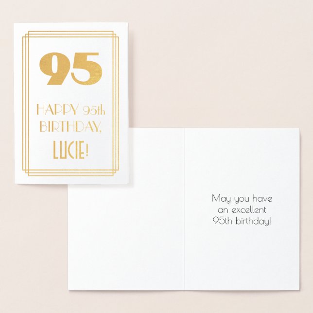 95th Birthday: Art Deco Inspired Look "95" & Name Foil Card (Display)