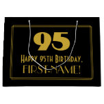 [ Thumbnail: 95th Birthday — Art Deco Inspired Look "95" & Name Gift Bag ]