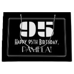 [ Thumbnail: 95th Birthday ~ Art Deco Inspired Look "95" + Name Gift Bag ]
