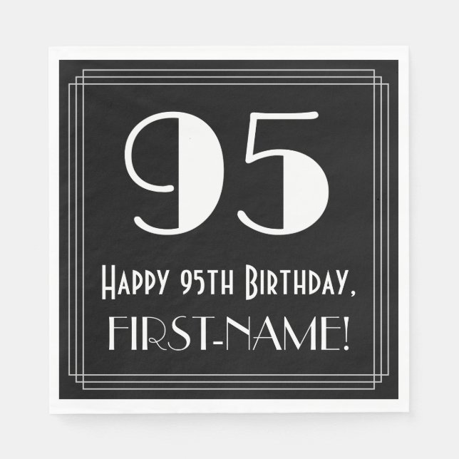 95th Birthday ~ Art Deco Inspired Look "95", Name Napkins (Front)
