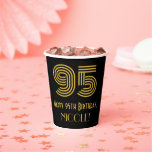 [ Thumbnail: 95th Birthday: Art Deco Inspired Look “95” & Name Paper Cups ]