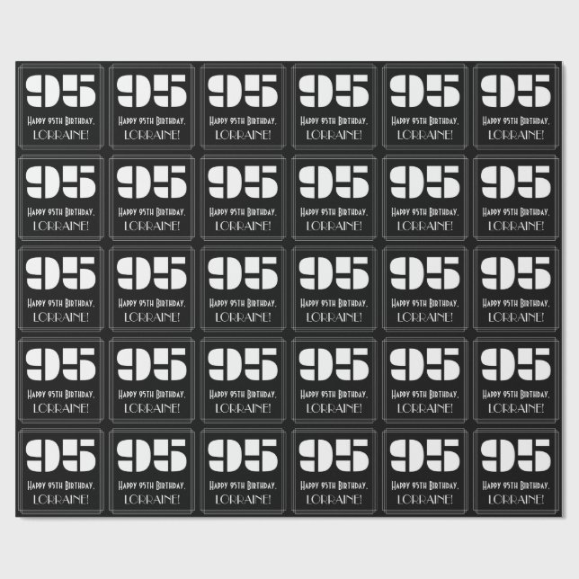 95th Birthday: Art Deco Inspired Look "95" & Name Wrapping Paper (Flat)