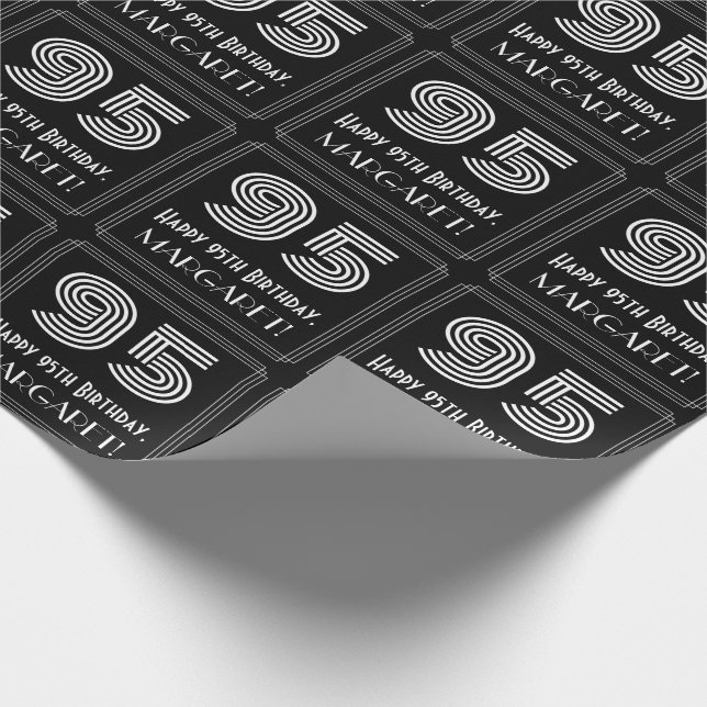 95th Birthday: Art Deco Inspired Look "95" w/ Name Wrapping Paper (Corner)