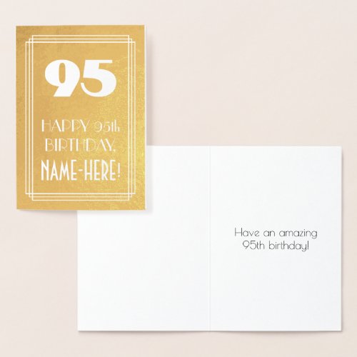 95th Birthday  Art Deco Style 95  Custom Name Foil Card