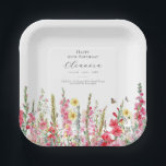 95th Birthday August Birth Flower Party Supplies Paper Plates<br><div class="desc">Perfect table decor for an August birthday party. Pink gladiolus is the birth flower for that month. It forms a pretty watercolor bottom border on this floral personalized plate. The birthday guest of honor's name, age and birthdate are placed above it using elegant calligraphy and typography. All text is editable....</div>