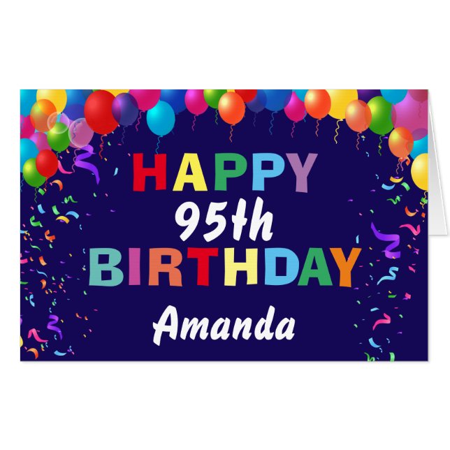 95th Birthday Balloons Navy Blue Extra Large Jumbo Card (Front Horizontal)