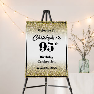 95th Birthday Black and Gold Welcome Sign