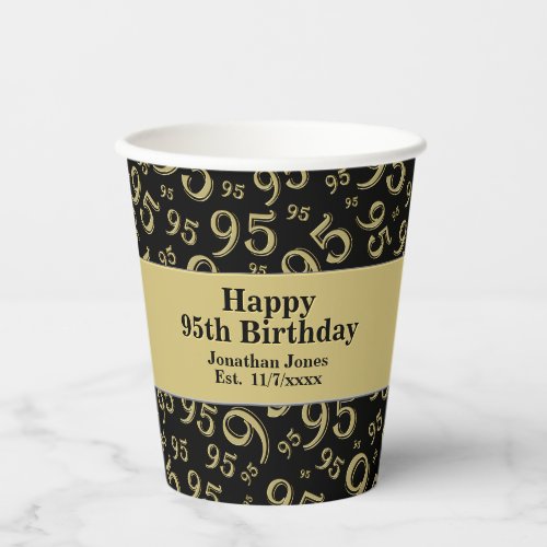 95th Birthday BlackGold Random Number Pattern 95 Paper Cups