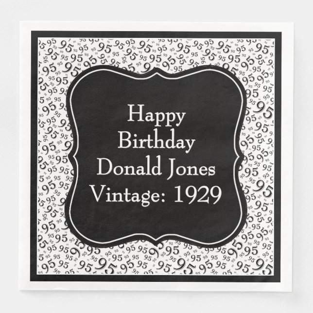 95th Birthday Black/White Bracket Number Pattern Paper Dinner Napkins (Front)