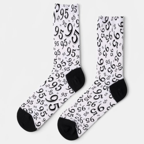 95th Birthday BlackWhite Random Number Pattern Socks