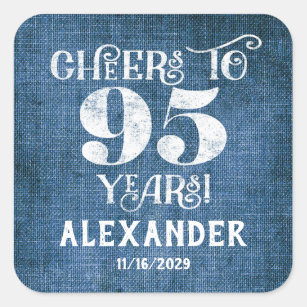 95th Birthday Blue Linen Thank You Favor Stickers