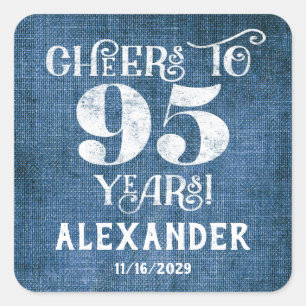 95th Birthday Blue Linen Thank You Favor Stickers