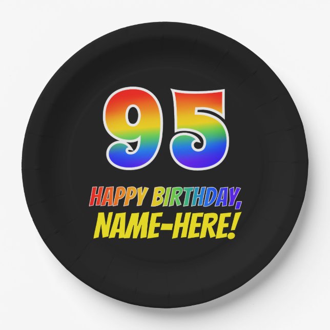 95th Birthday: Bold, Fun, Simple, Rainbow 95 Paper Plates (Front)