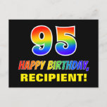 [ Thumbnail: 95th Birthday: Bold, Fun, Simple, Rainbow 95 Postcard ]