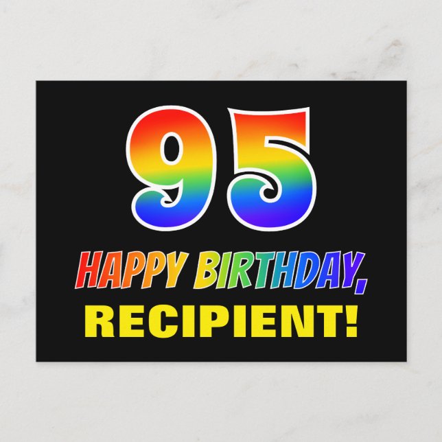 95th Birthday: Bold, Fun, Simple, Rainbow 95 Postcard (Front)