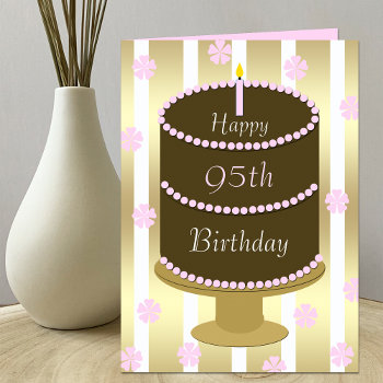 95th Birthday Card Cake In Pink by KathyHenis at Zazzle