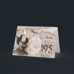 95th Birthday card for mother, The candle and rose<br><div class="desc">An antique look card featuring a candle and a rose lying on satin and lace. A birthday card for a mother.</div>