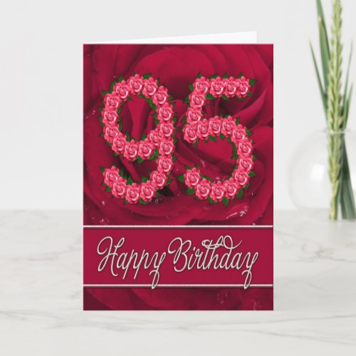 95th birthday card with roses and leaves